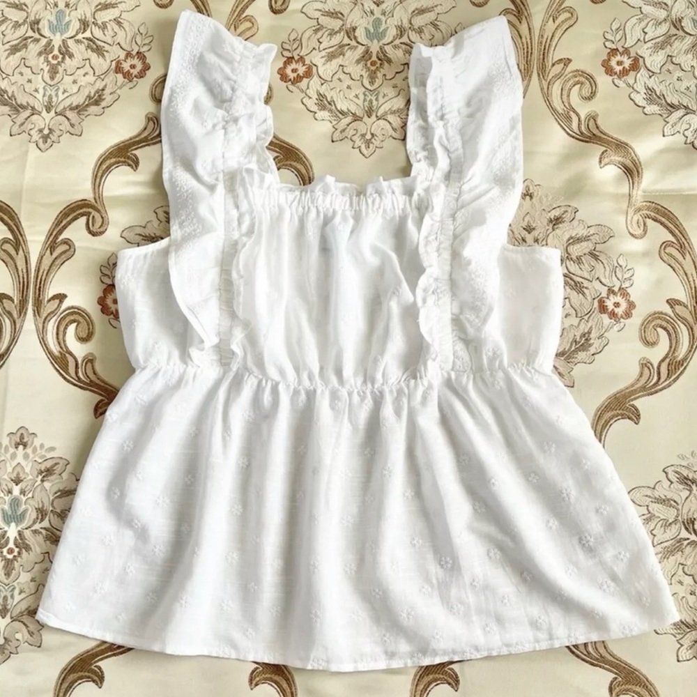 Old Navy Women’s Ruffles Square Neck Embroidered White Top NWT Size S